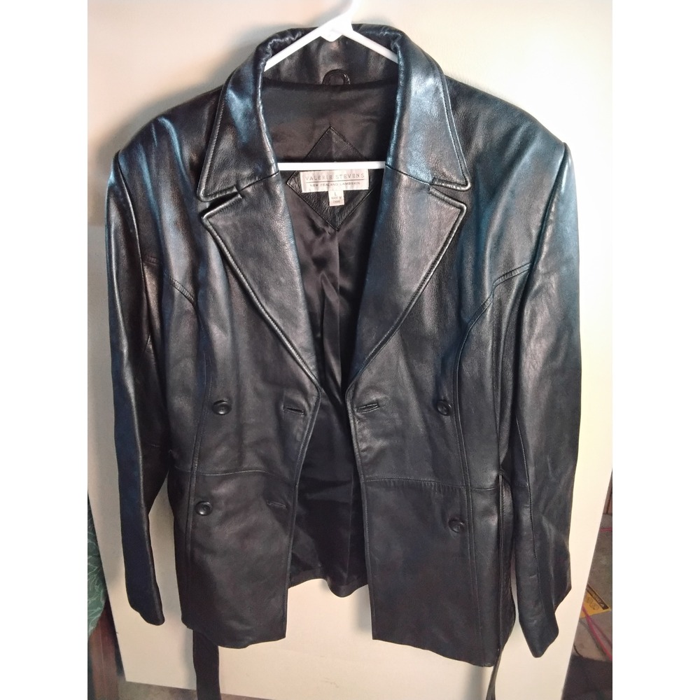 Valerie Stevens Black New Zealand Lambskin Leather Belted Blazer Jacket Large‎